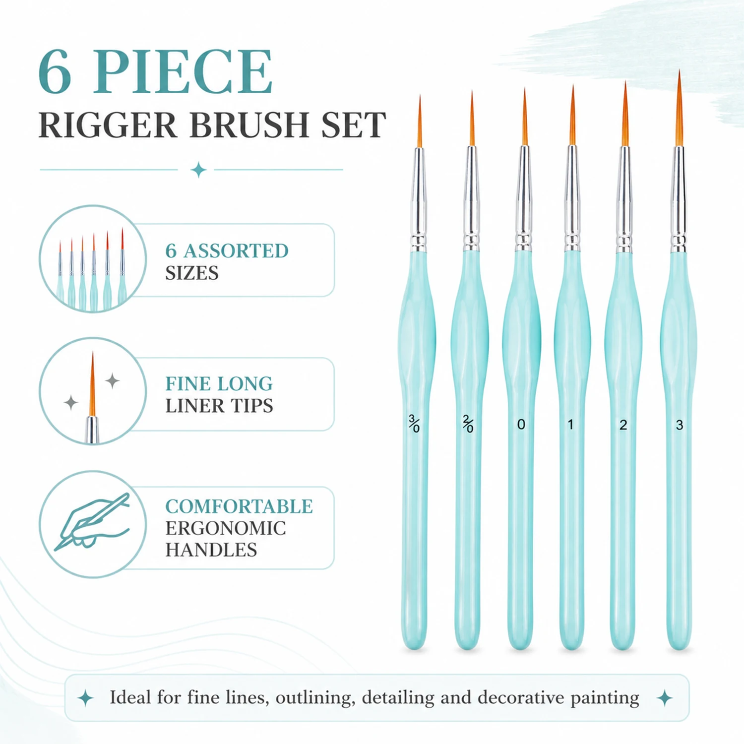 Detailing Brush Set - 6-delige Rigger-verfborstelset, fijne punt detailverfborstels, dunne